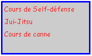 Zone de Texte: Cours de Self-défenseJui-JitsuCours de canne